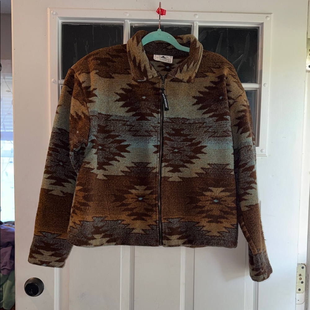 Aztec-Print Fleece Zip Jacket - Brown/Olive